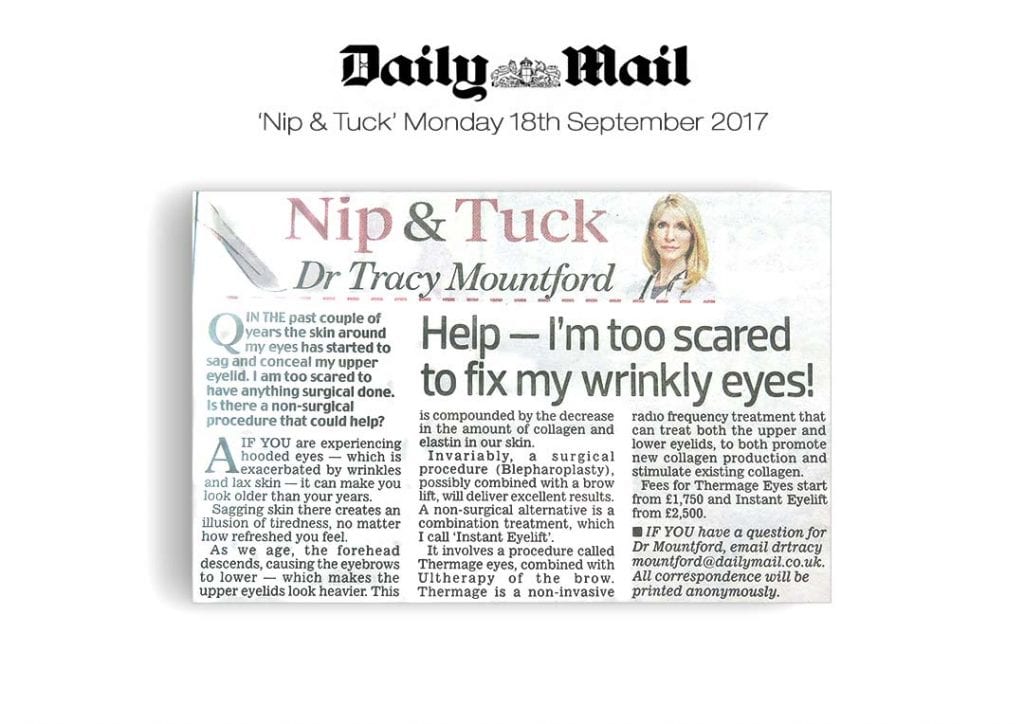 Daily Mail question about treatment for sagging eyelids Daily Mail reader question concerning drooping eyelids