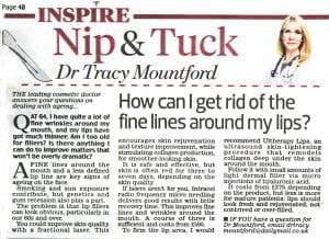 Daily Mail -'Nip and Tuck' 2016-06-13. Dr Tracy Mountford - How can I get rid of the fine lines around my lips?