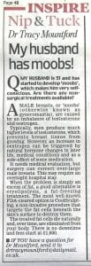 A reader's husband has 'moobs' and wants a non-surgical treatment