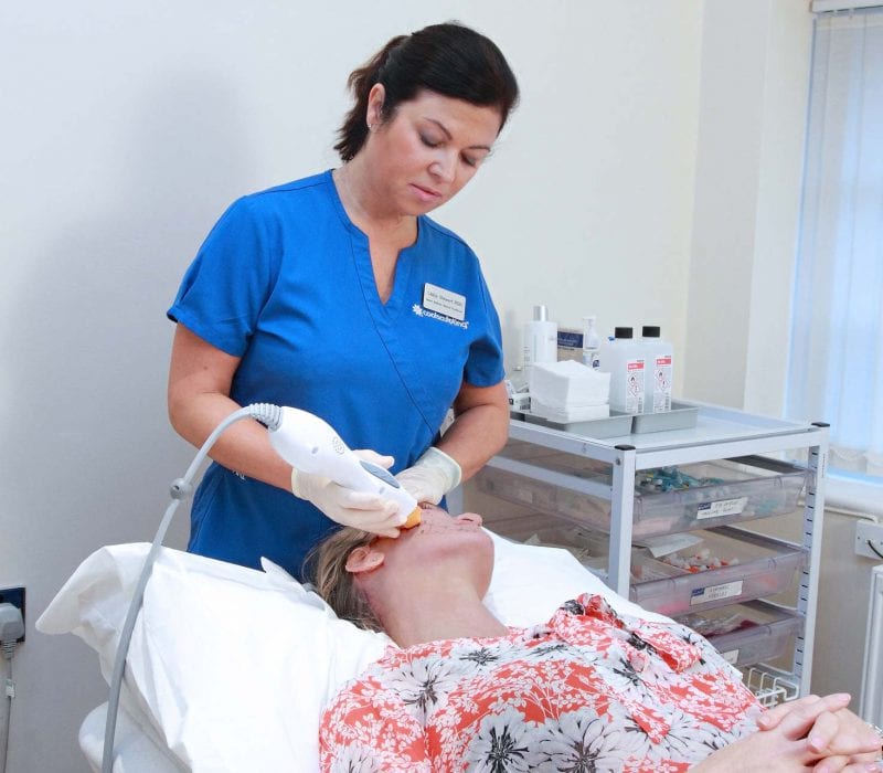 A patient undergoing thermage treatment to the face, thermage near me, London, Buckinghamshire